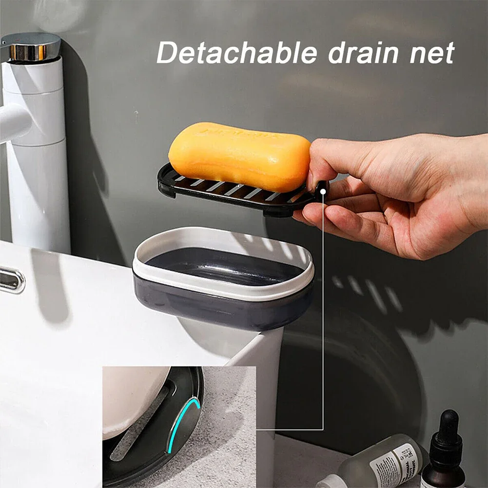 

Double Layer Design Outdoor School Soap Box Dish Holder Travel White Bathroom Container Black PP Material Soap Case