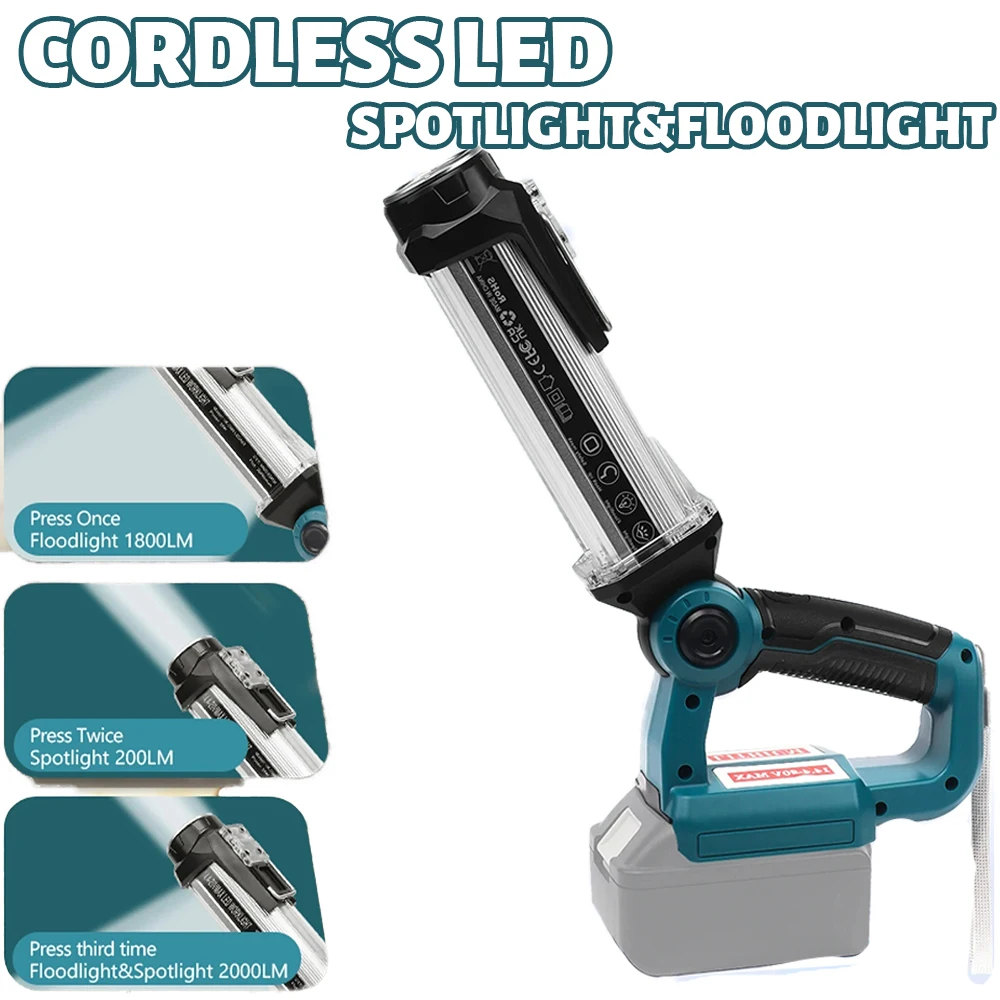 

Led Work Light 2000lm for Makita 18V Lithium Battery Flashlight Cordless 35W Floodlight Spotlight for Car Repairing Camping