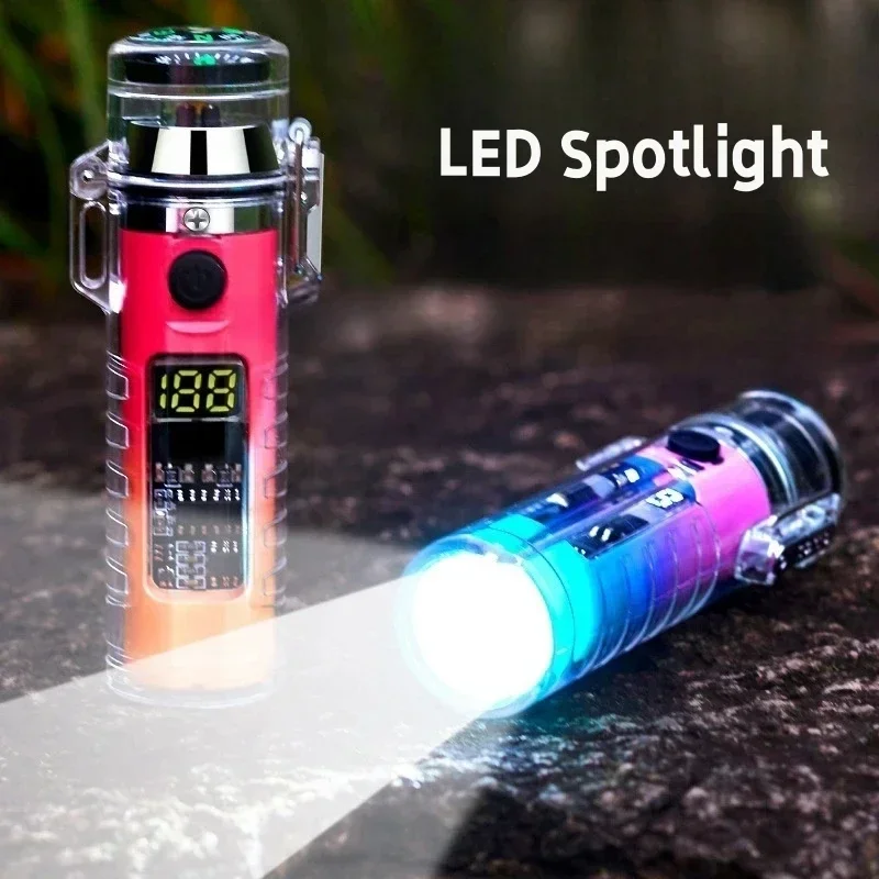 Bussola impermeabile da campeggio esterna Dual Arc Type-C Plasma USB Accendino elettrico Torcia multifunzione Strumento di accensione di sopravvivenza