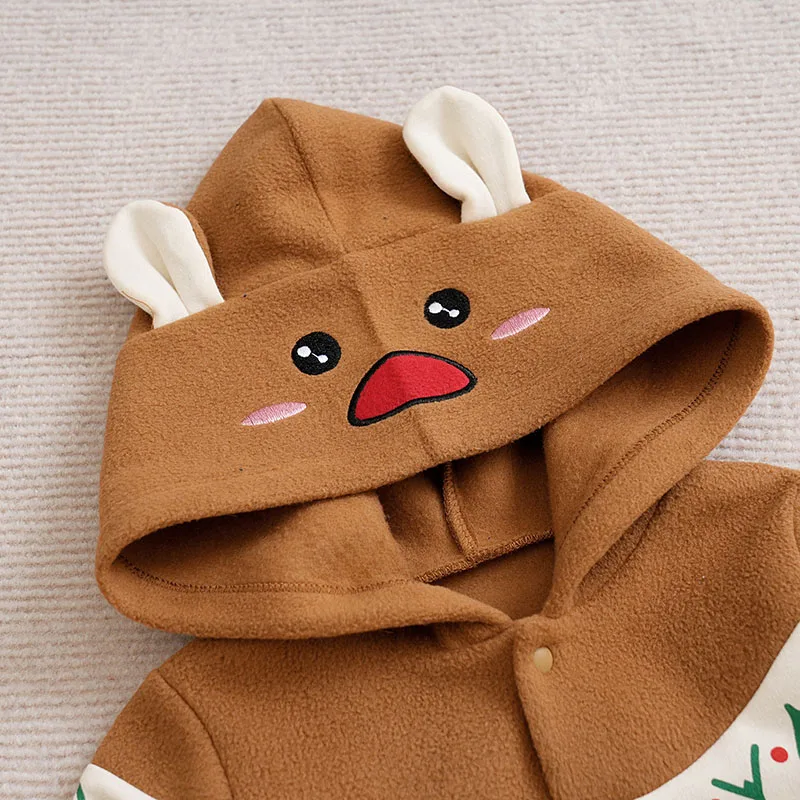 Christmas Cute Reindeer Newborn Clothes Comfortable 0-18 Boys And Girls Spring And Autumn Long Sleeved Baby Hooded Jumpsuit