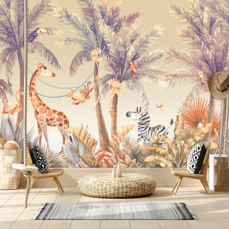 

Custom Peel and Stick Optional Wallpapers for Living Room Photo Wall Covering Papers Home Decor Jungle Animal Giraffe Kids Mural