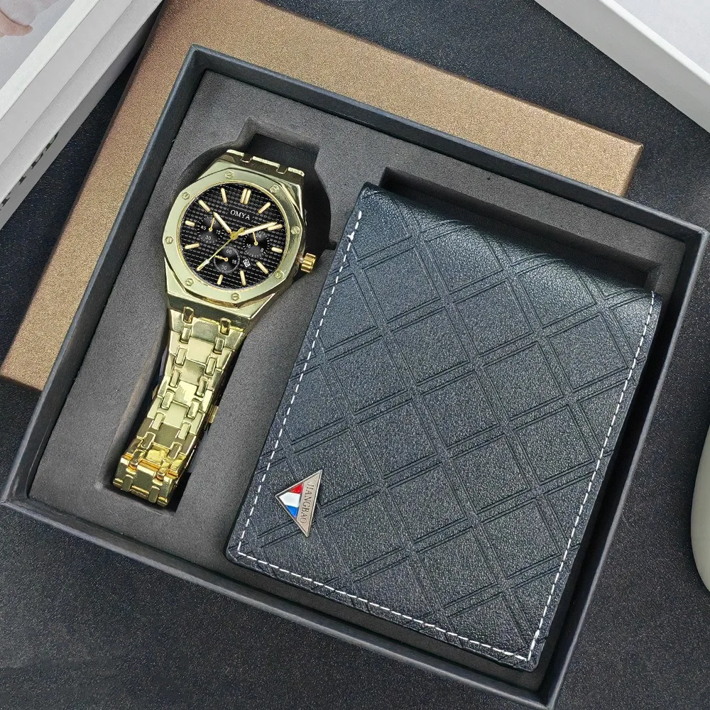 

Повседневные модные часы-кошелек с коробкой, деловые мужские часы, подарочный набор, классические часы, кошелек, мужские кварцевые наручные часы Reloj