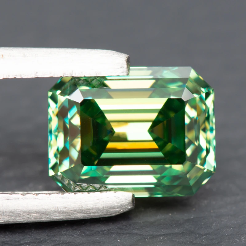 Moissanite Stone Natural Colour Emerald Cut Yellow Green Color VVS1 with GRA Certificate Gemstone Charms Jewelry Making Material