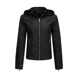 Women leather jacket women's plush leather jacket with hat women's slim fit leather jacket fashionable women short style