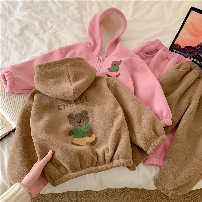 

Autumn Winter Plush Warm Children's Sets Cute Cartoon Children's Clothing Girls Boys Sweater Pant 2Pcs Set