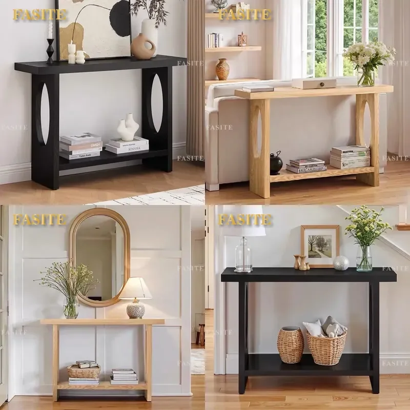 For Entryway Solid Wood Console Table Double Layer Storage Long Strip Wall Mounted Shelf Log Style Furniture for Home Hotel