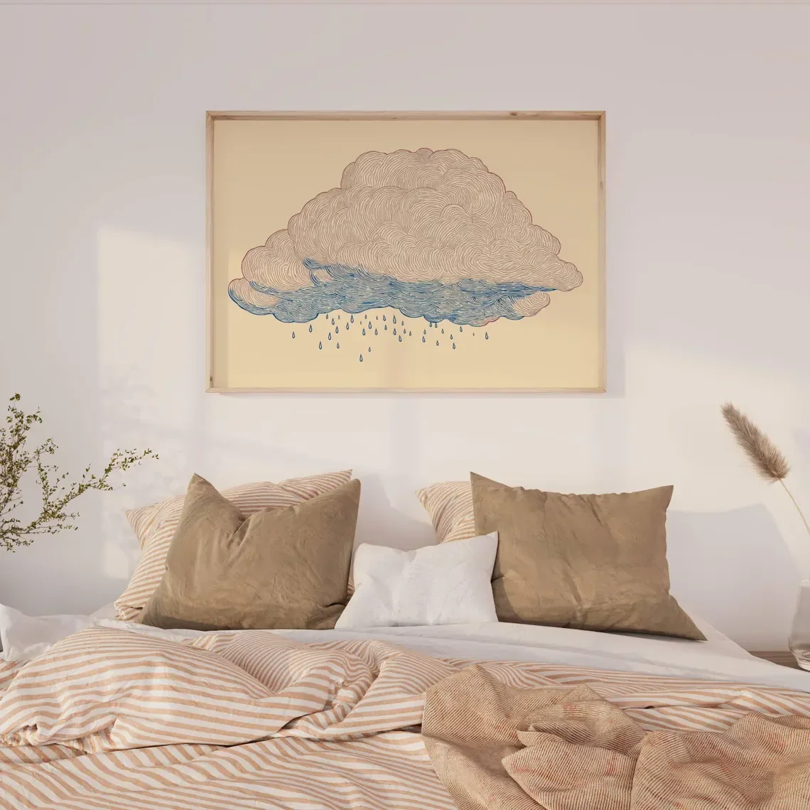 2026Cloud Print Sky Wall Art Linocut Nature Print Storm Cloud Painting Starry Sky Poster Cloud Nursery Decorations Bedroom A