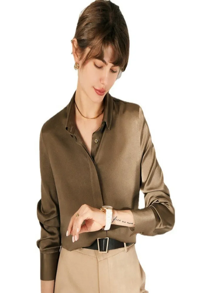 

New 22mm Mulberry Silk Blouse Women High Quality Elegant Fashion Summer Cloth Natural Fiber Office Lady Shirt