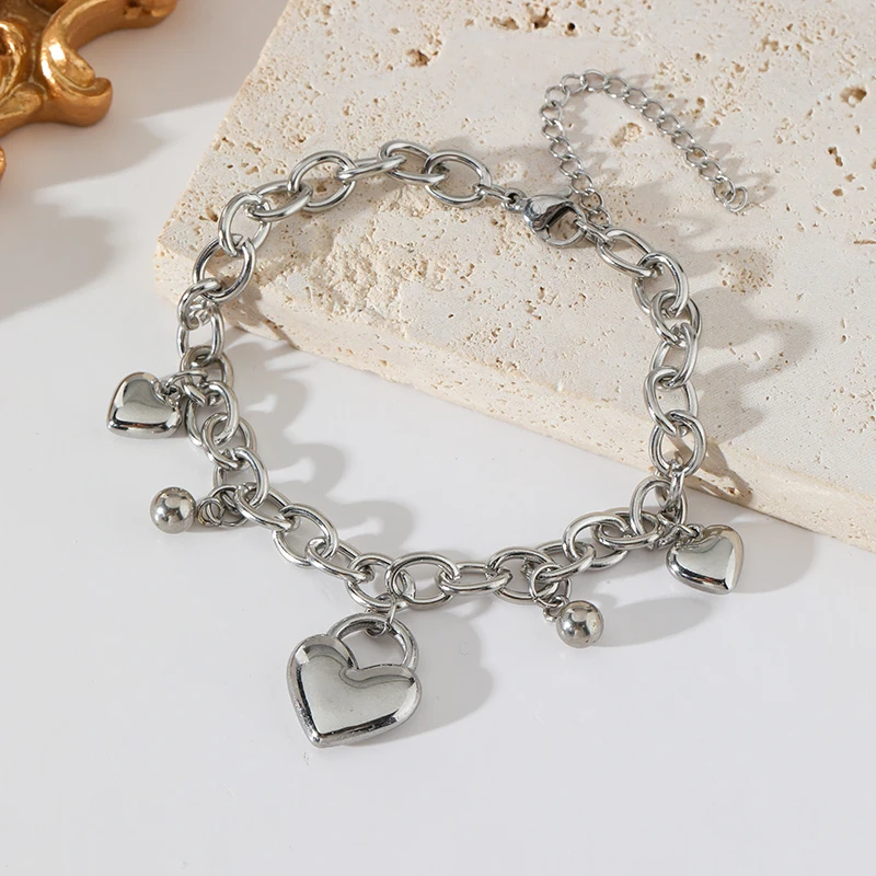 EILIECK 316L Edelstahl Metall-Herzperlen Anhänger Halskette Armband Set für Damen Modisches Statement Wasserdichtes Schmuckgeschenk – Detail 16