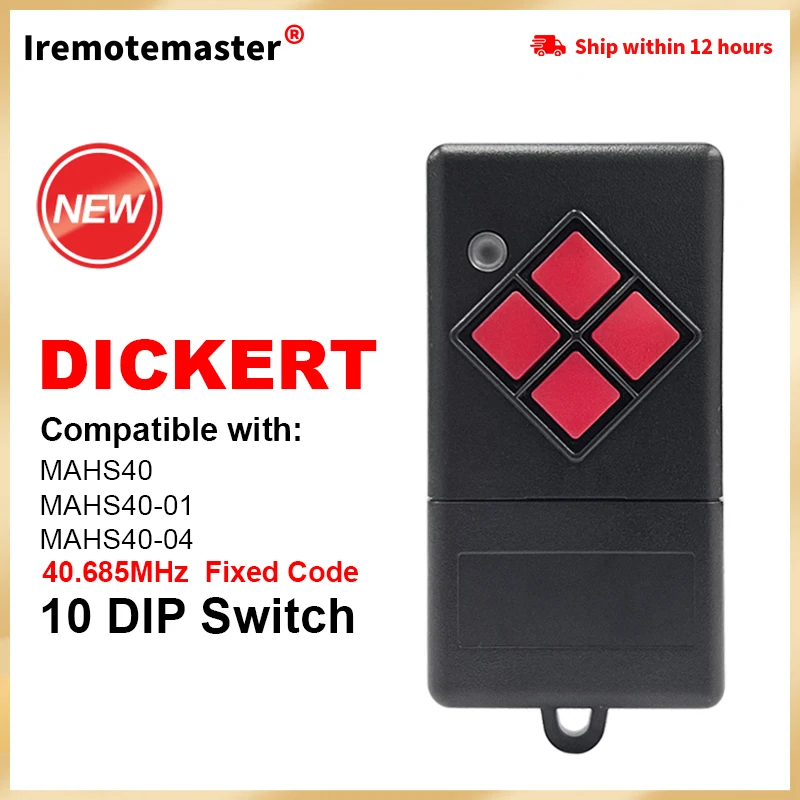 

Compatible With DICKERT MAHS40-04 40.685 mhz Garage Door Remote Control 4 Red Buttons Key Hand-held Transmitter