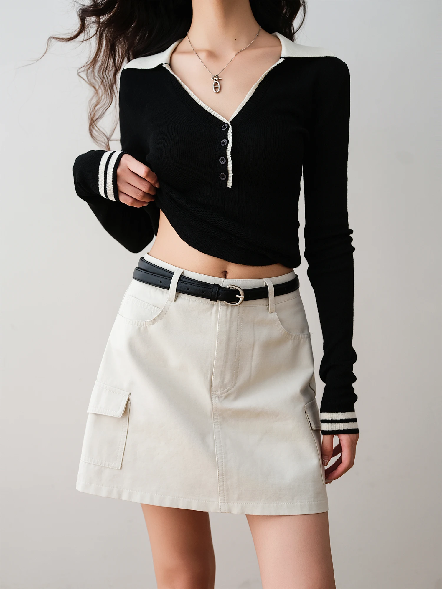 

Retro American High Waist Workwear Sle A-Line Skirt Women's Cotton Stand Fit Daily Wear Autumn New Design