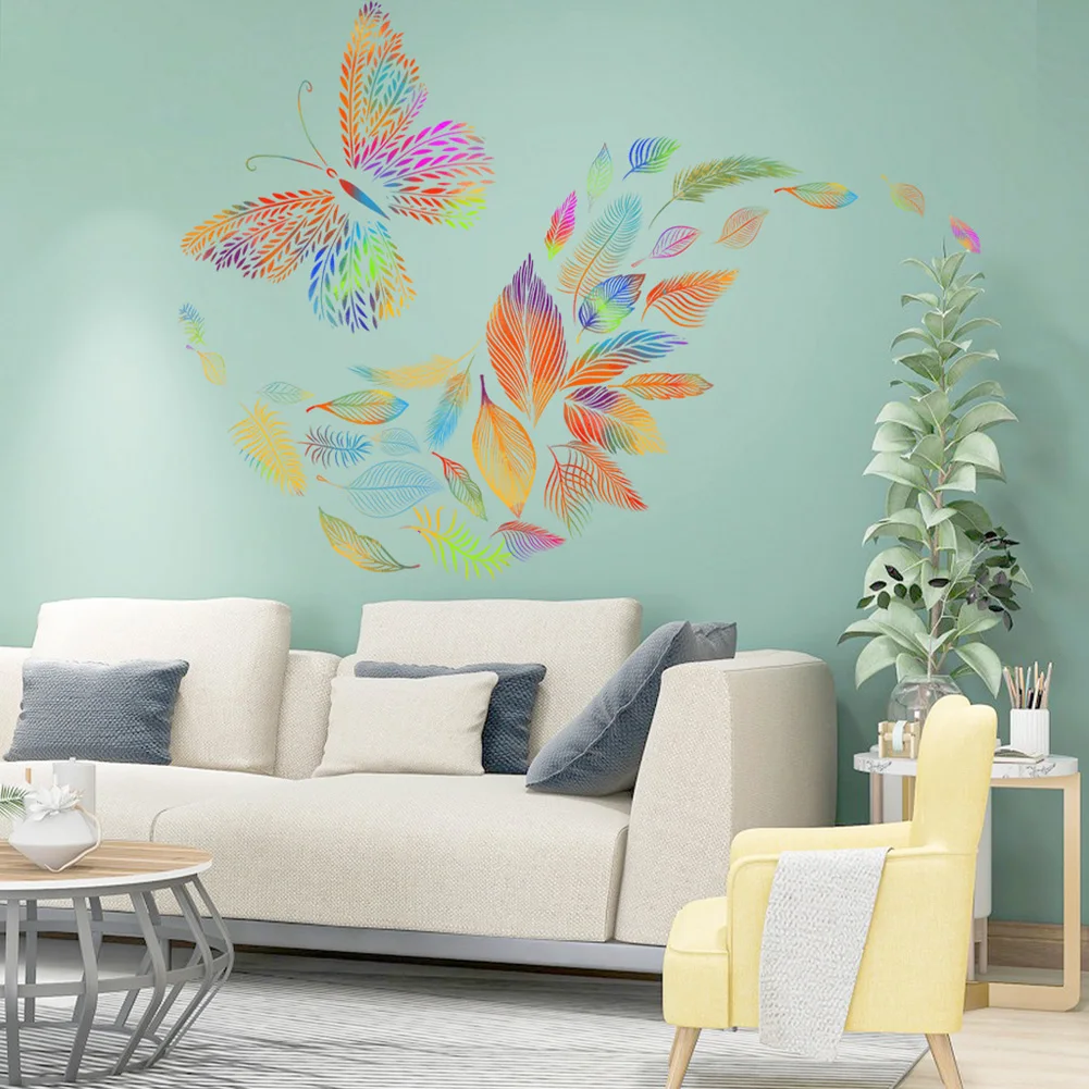 

Colorful Leaves Butterfly Wall Sticker Bedroom Living Room Background Home Decoration Poster Beautify Wallpaper Removable Decals