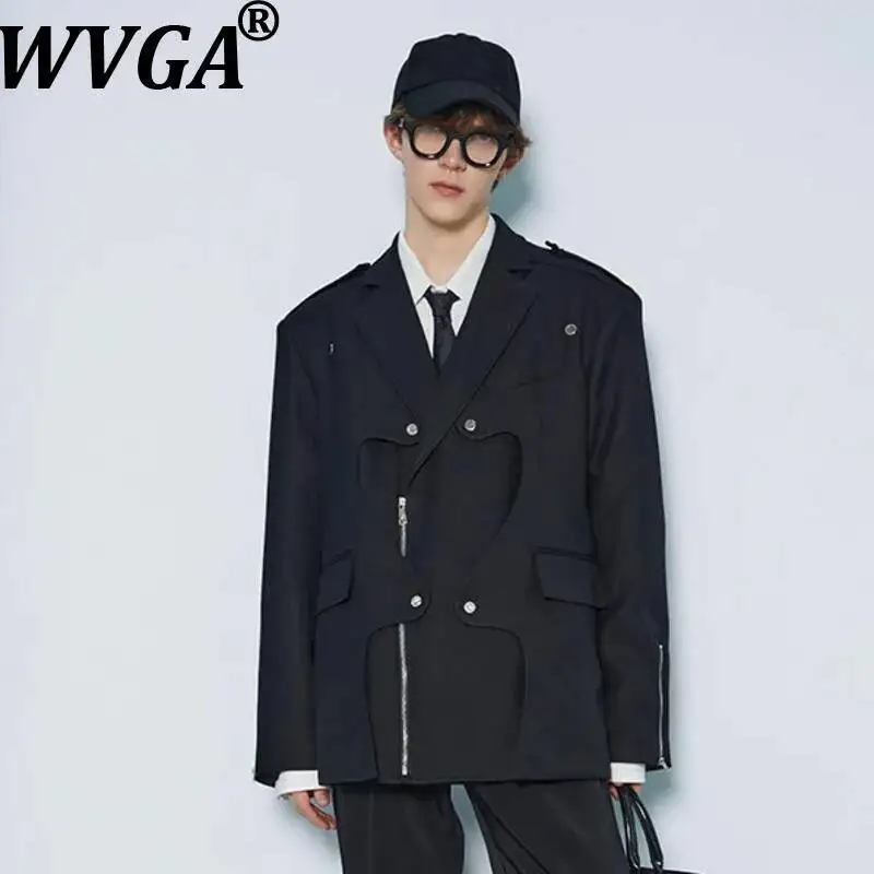 

WVGA Spring Autumn New Men's Wave Design Layered Metal Decorations Trendy Blazer Niche Chic Casual Long Sleeve Jacket Ins W23659