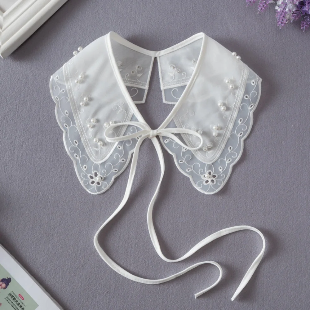 

Декоративный воротник с жемчугом, ретро-воротник из органзы с вышивкой, искусственный воротник для офиса, вечеринок и повседневной носки