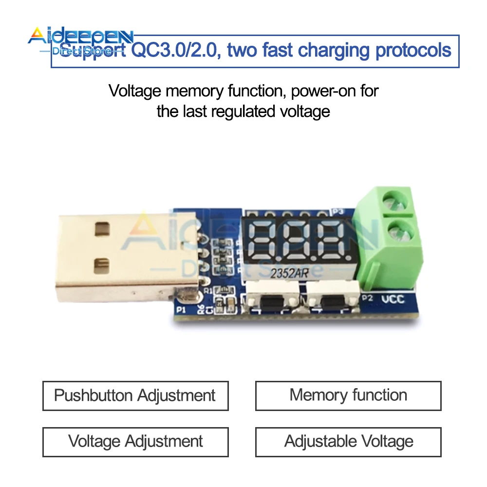 DC 3.6-20V QC 3.0 2.0 LCD USB 스텝 업/다운 데스크탑 전원 공급 장치 모듈, 조정 가능한 부스트 벅 컨버터 전압계, 5V 9V 12V