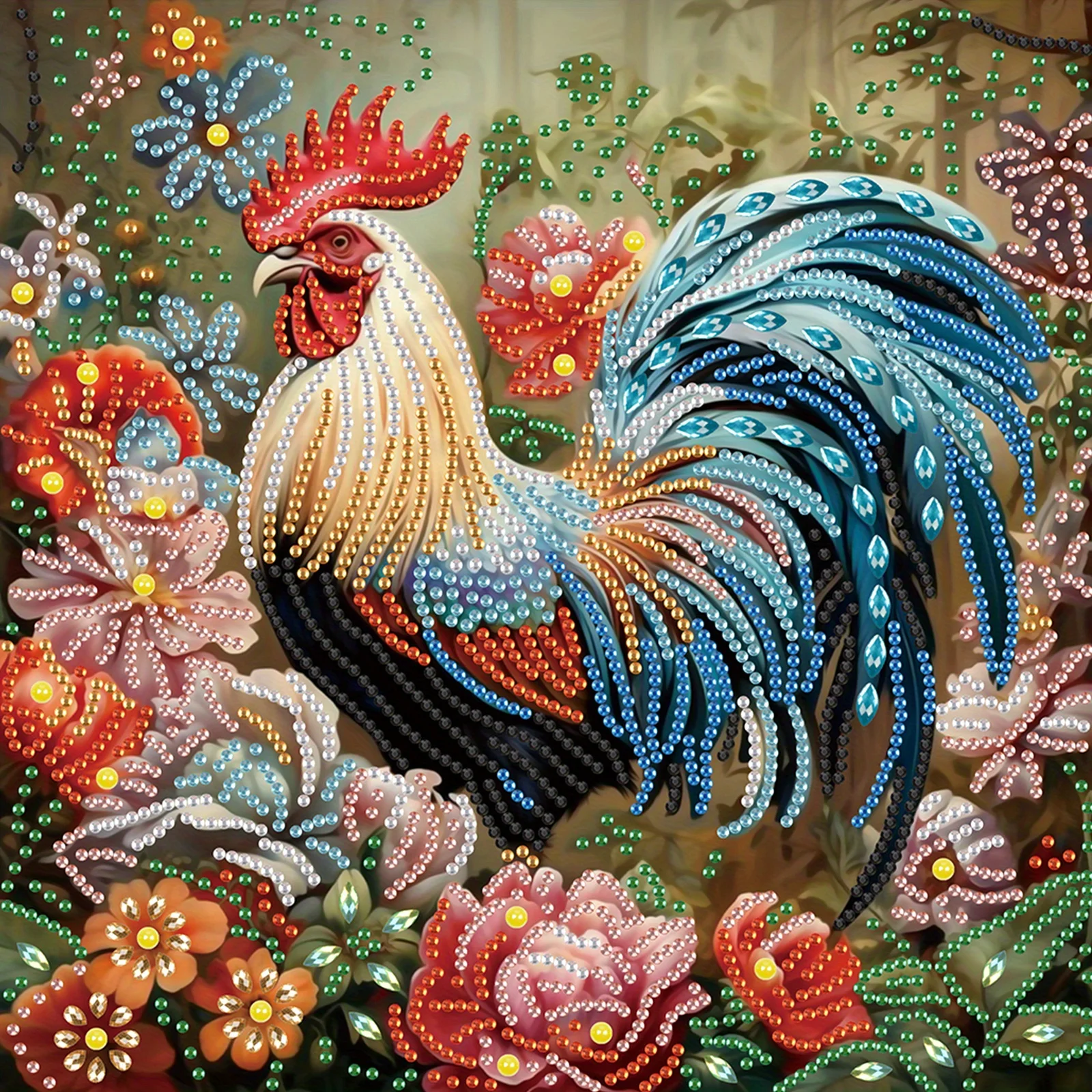 DIY Rooster and Flower 5D Special Shape Diamond Art Kits for Beginners,Diamond Art Painting Kits for Home Wall Decoration Gift