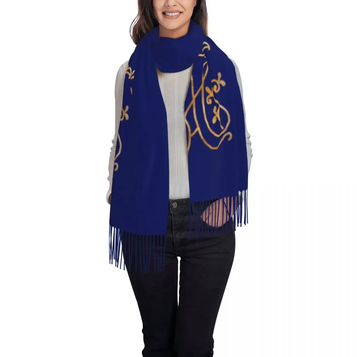 Custom Ladies Large Ave Maria Monogram Scarves Women Winter Thick Warm Tassel Shawl Wraps Catholic Scarf