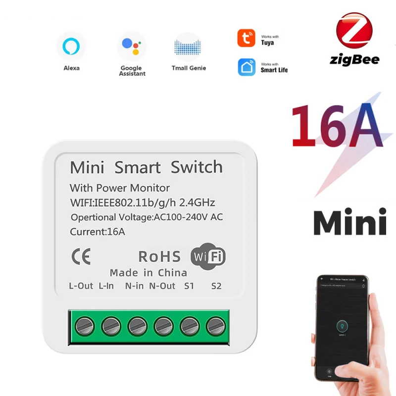 16A Tuya Zigbee 3.0 Mini Smart DIY Switch 2 Way Control Smart Life Relay Automation Breaker Works With Alexa Google Home Yandex