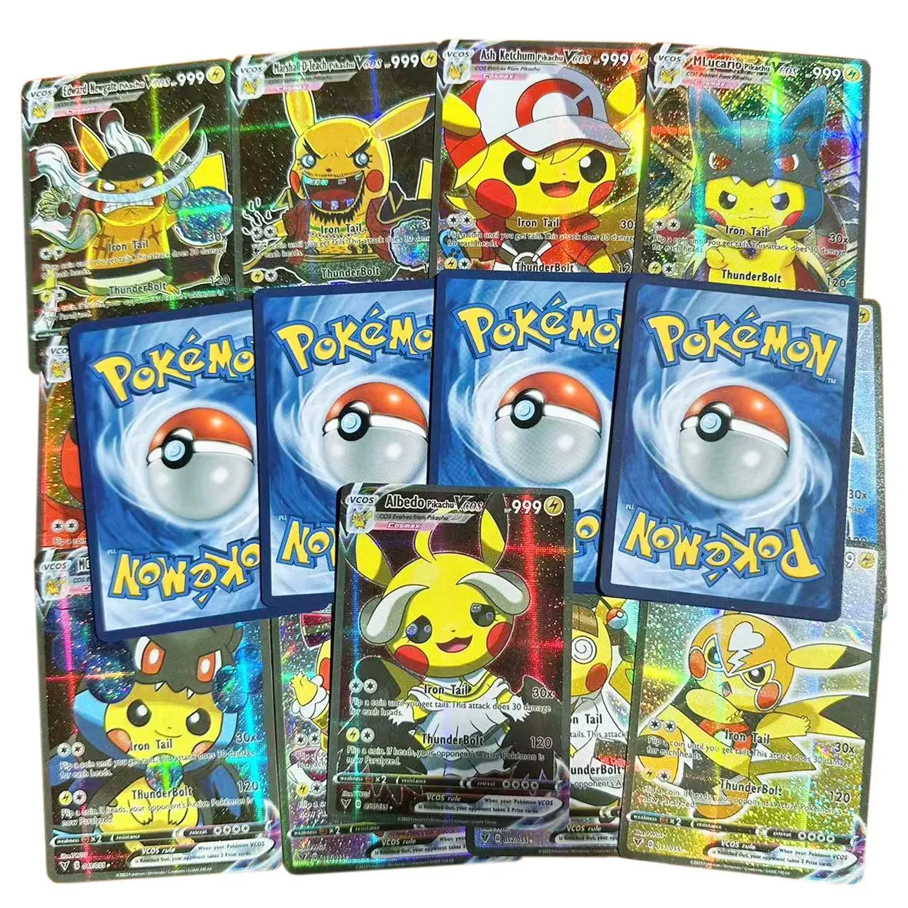 Anime Holographic Pokemon Cards Pikachu Cosplay DIY Luffy Tanjirou One Piece Eva Frieza Characters English Shiny Collection Card