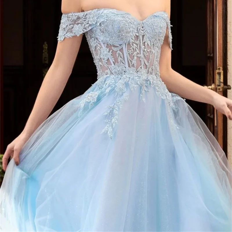 Embroidered Yarn Evening Dress Heart-Shaped Collar Formal Occasion Dress Beautifully Applique Floor-Length Ball Dress