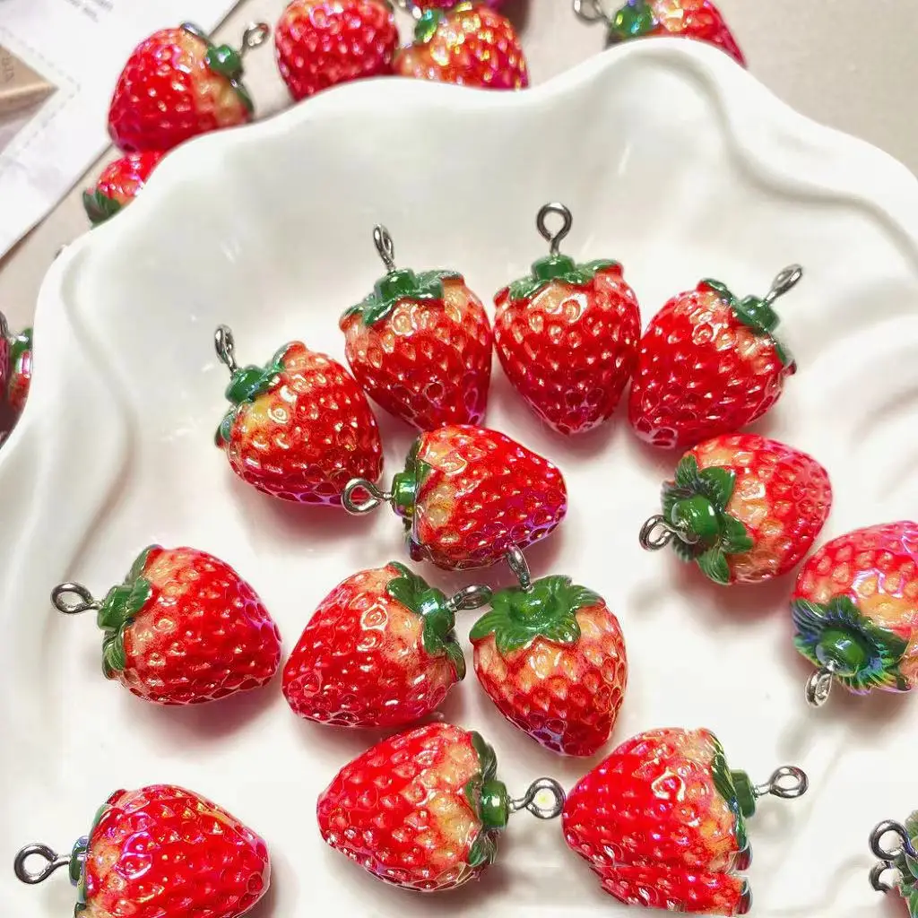 10Pcs Three-dimensional Resin Charms Sweet Strawberry Shape Pendant For DIY Jewelry Making Earring Necklace Keychains fittings