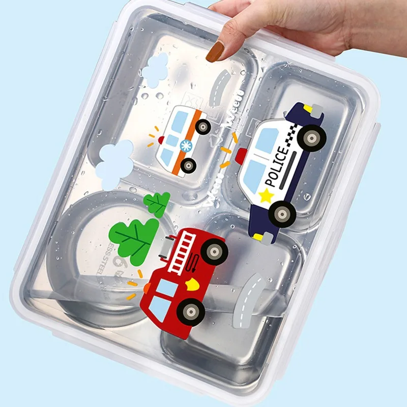 Cartoon Bento Box with Dividers Insulated Lunch Bag Carry Bag Lunch Box Accessories Sandwich Cutters Food Picks Silicone Cups