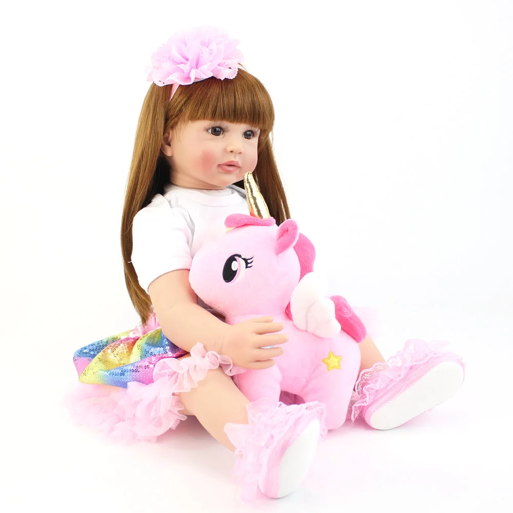 BZDOLL 60cm Lifelike Reborn Toddler Doll 24inch Alive Princess Baby with Unicorn Cloth Body Realistic Bebe Girl Birthday Gift