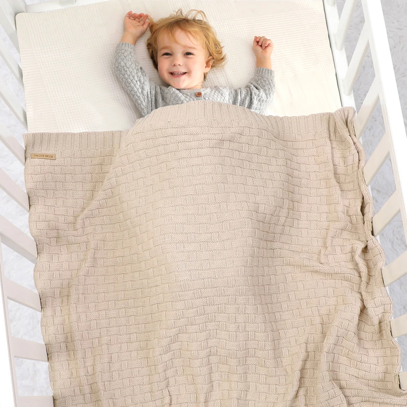 Katoenen Babydeken Gebreid Pasgeboren Meisje Jongen Beddengoed Quilts Mode 3d Geruite Kinderwagen Slaaphoezen 100*80Cm Superzacht