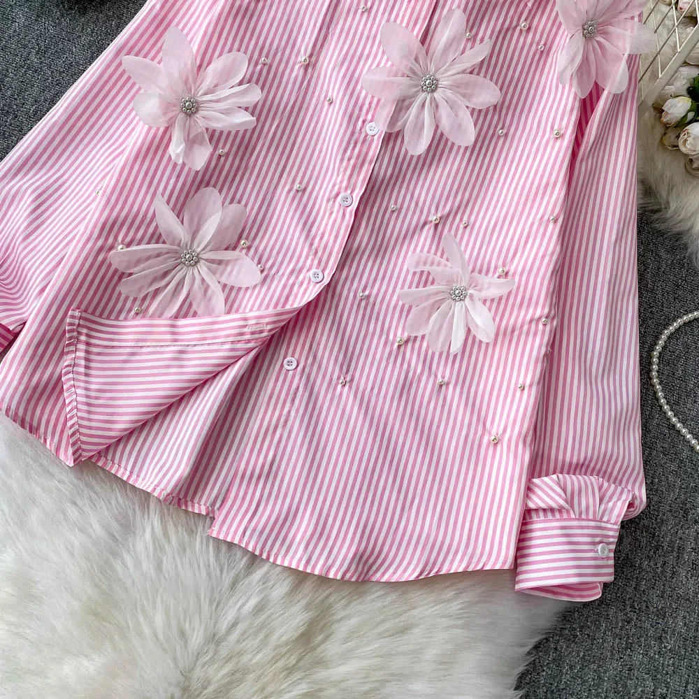 ヴィンテージエレガントな三次元甘いブラウスファッションシャツカジュアルシックなトップ妖精夏の女性