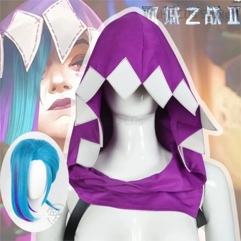Arcane Season 2 Front Lace Wig Game Cloak Women Blue 45cm Bangs Short Heat Resistant Hair Jinx With Hat Cosplaya;k6;8',