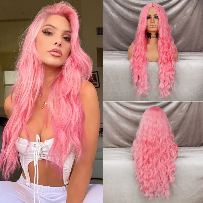 Women's 28inch Long Water Wave Synthetic Machine-Made Wig