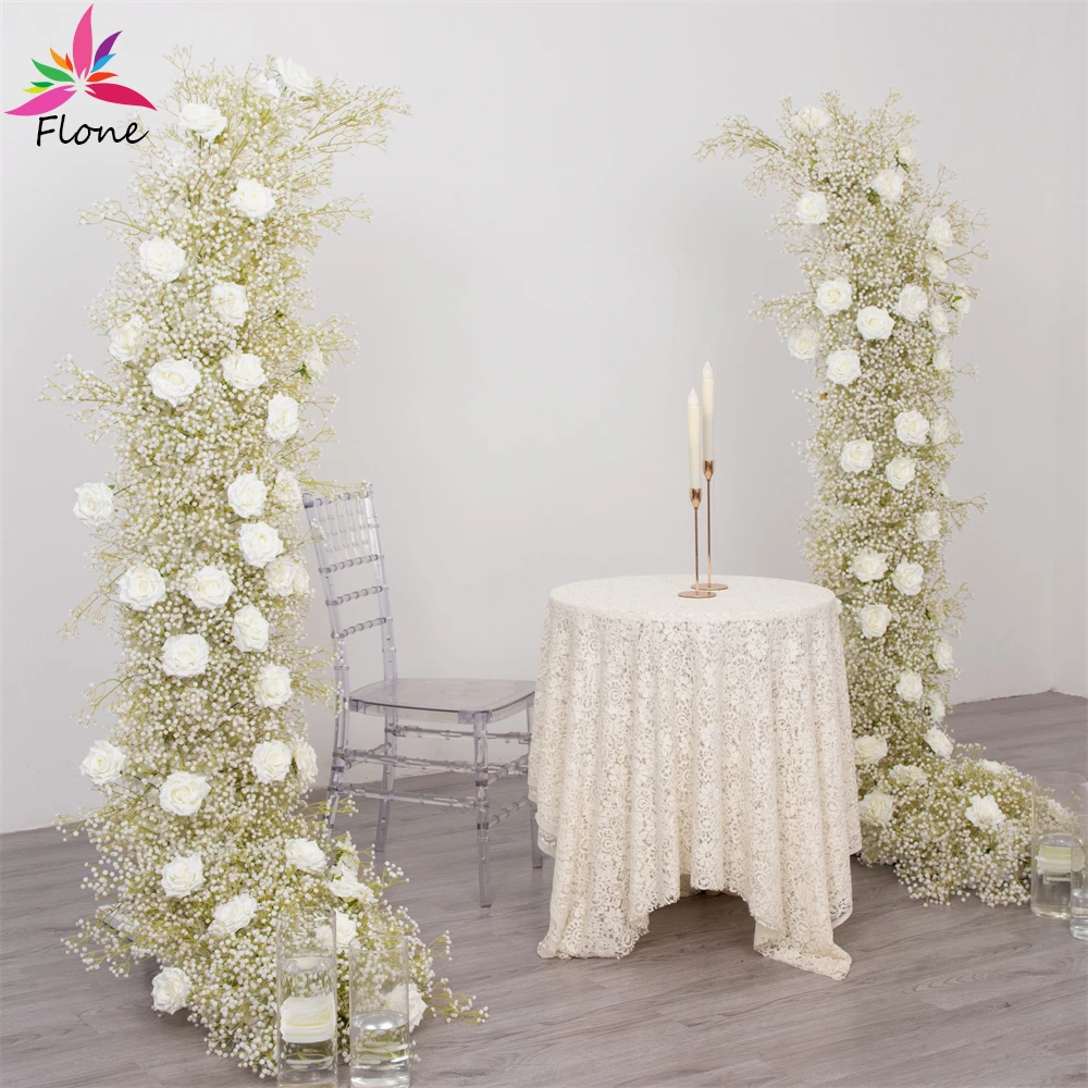 2.5m White Rose Baby Breathe Artificial Flowers Floral Arrangement with Stand Wedding Party Event Backdrop Decoration Props