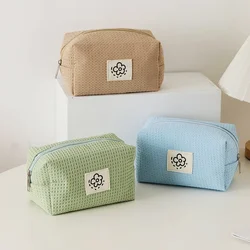 Cute Waffle Plaid Travel Zipper Cosmetic Lipstick Storage Bag Women Makeup Organizer Handbags Coin Purse Pencil Cases Pouch Bag