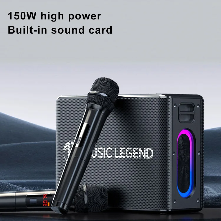 Portable Karaoke DJ Box Bluetooth Speaker 150W Live sound card Machine Duel Mic Mode EQ Sound Effect Wireless Stereo Subwoofer