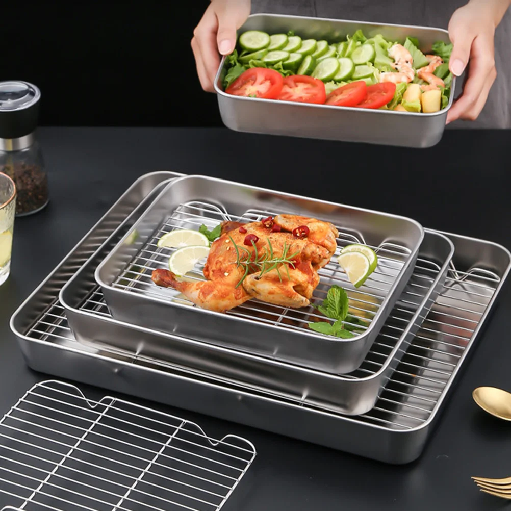 

1Set Stainless Steel Baking Pan Nonstick Japanese Style Tray for Roasting Cake Bbq Japanese Style Baking Tray