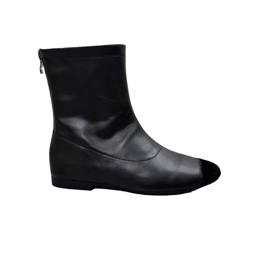 Birkuir-Botas de couro genuíno para mulheres, dedo do pé redondo, zíper traseiro, botas curtas, sapatos casuais, conforto, luxo, vermelho, cores misturadas