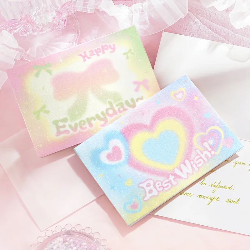 

Blingbling Glitter Sand Greeting Cards Heartwarming Cycle Song 4 Cute Ins Style Laminated Student Message Birthday Wishes Cards