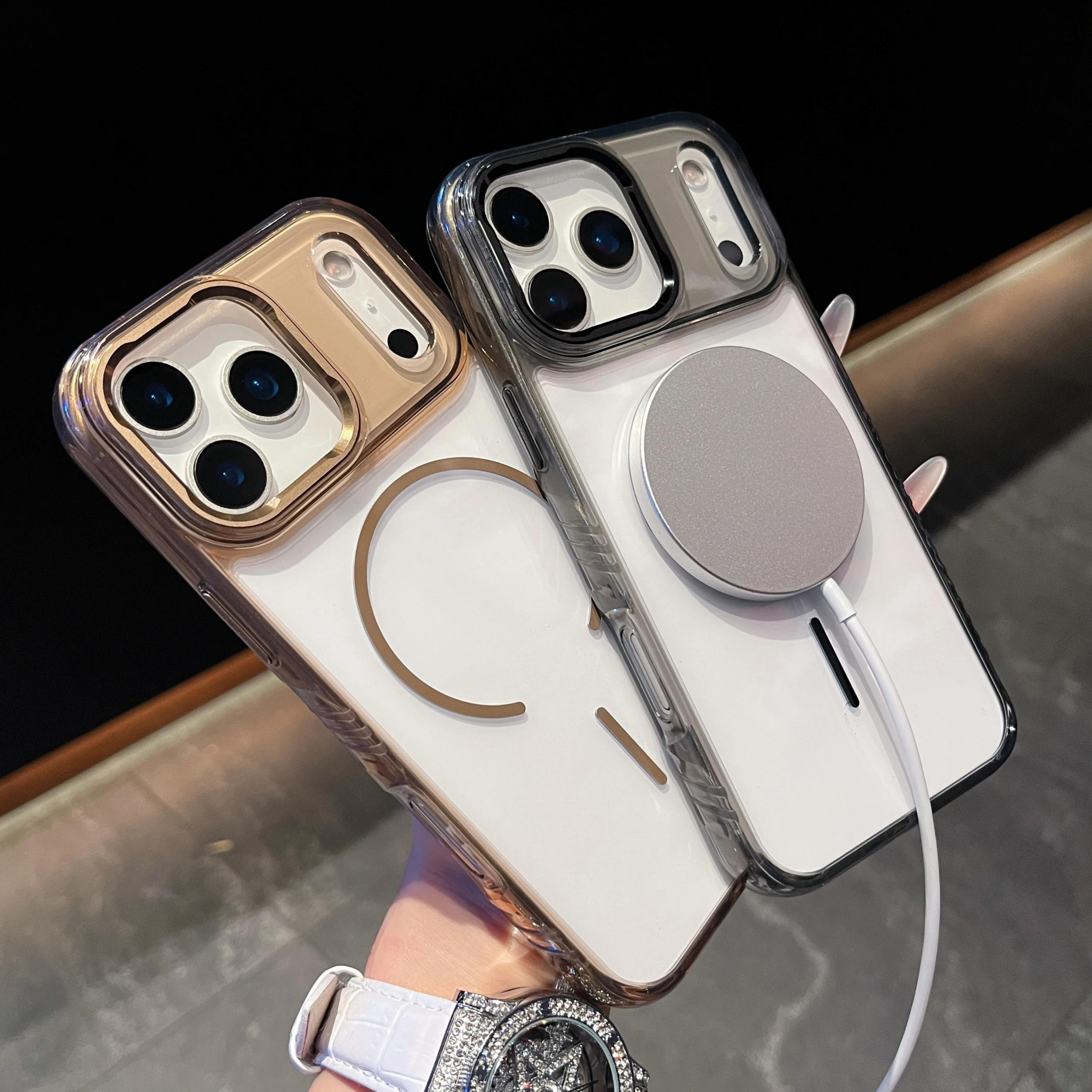 หรูหราสำหรับแม็กเซฟเคสโทรศัพท์ชาร์จไร้สายแบบแม่เหล็กสำหรับ iPhone 17Air 17Pro 17 Pro Max กันกระแทกปกแข็งโปร่งใส