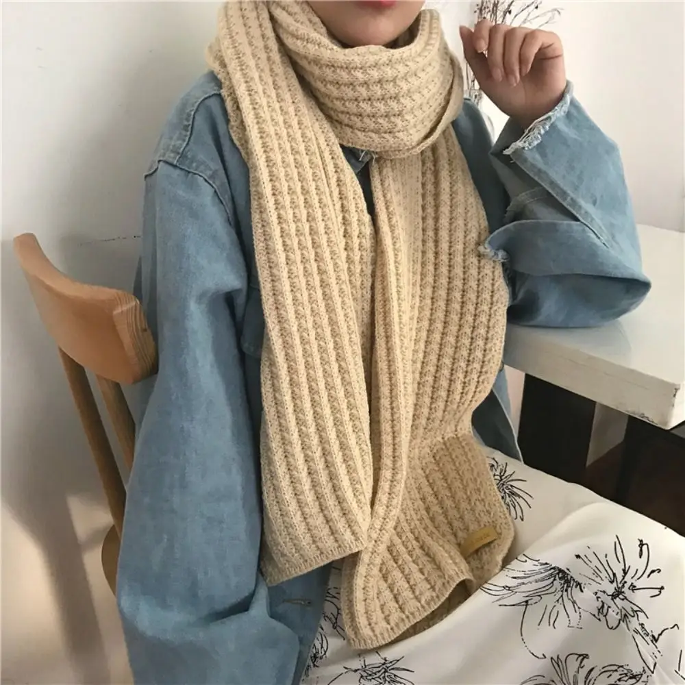 Solid Color Thickened Knitted Scarf Winter Warm Vintage Women Scarf Wraps Outdoor Long Scarves Male and Female