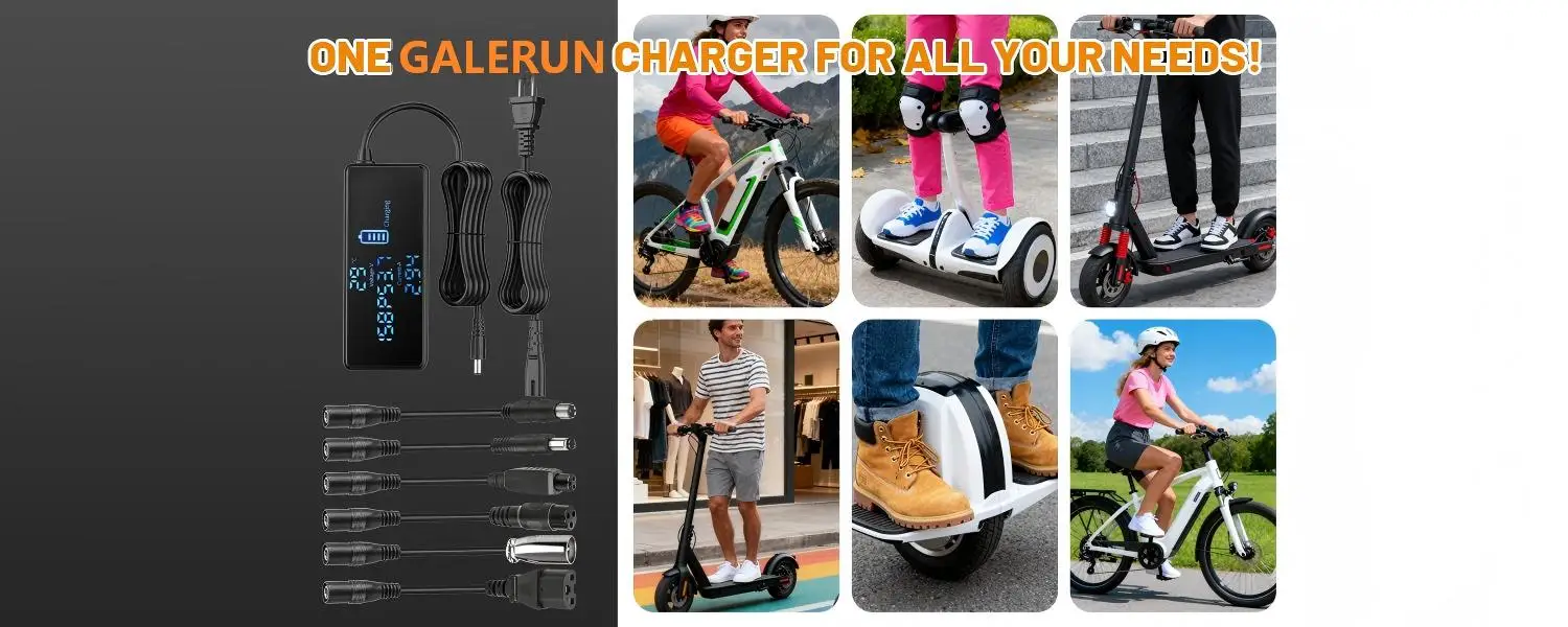 54.6V 3A E-Scooter Charger with 7 Plugs & Smart LCD Touch-Screen, UL Certified Fast Charger for 48V Li-ion Battery, Replacement