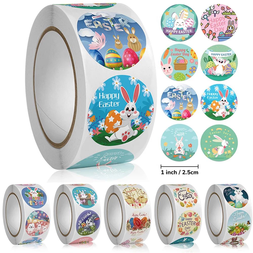 

500Pcs/Roll Easter Bunny Egg Stickers Easter Day Holiday Happy Sticker DIY Scrapbooking Supplies