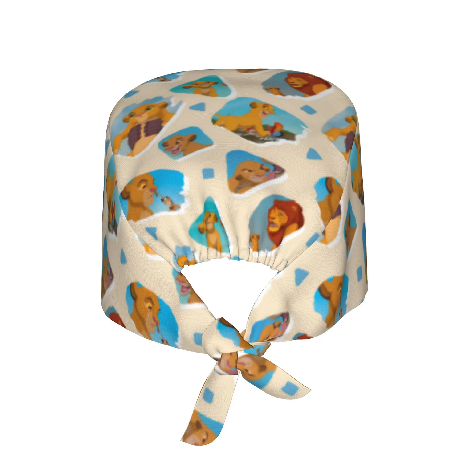 Liones Anime Kinges Breathable Scrub Hat Surgical Scrub Caps Unisex Nursing Hair Hats Pumbaa Simba Cartoon Work Scrubs Hat