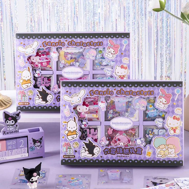 sanrio-kawaii-ola-kitty-adesivo-kuromi-cinnamoroll-melodia-mao-conta-material-decoracao-diy-adesivos-brinquedos-infantis-60-folha-por-caixa