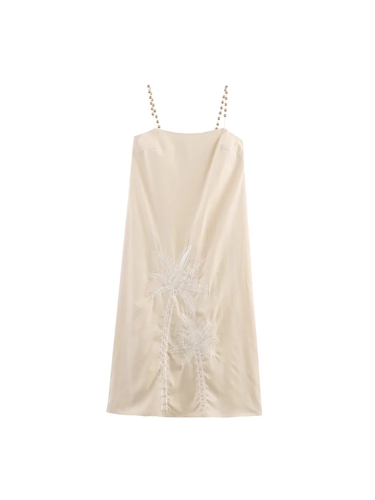 

European and American style summer new women's temperament sleeveless sexy backless embroidered beaded suspender dress