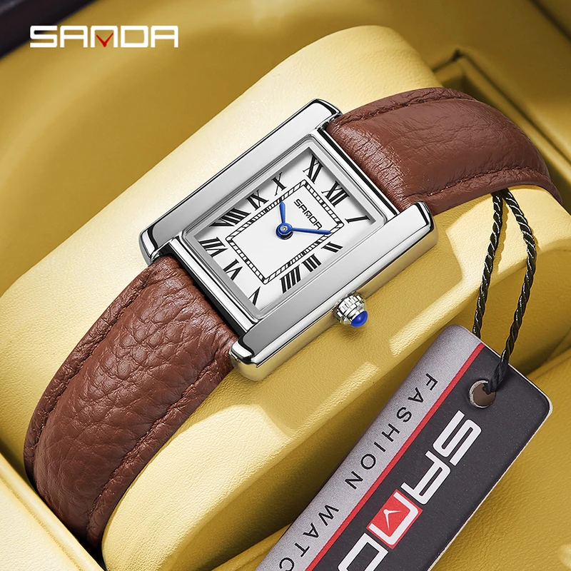 SANDA pareja reloj de cuarzo impermeable Casual moda mujeres hombres relojes resistente al desgaste correa de cuero esfera cuadrada diseño amante regalo