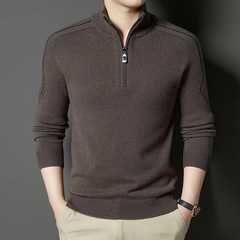 Top Quality Goat Cashmere Sweater for Men 2025 Winter Classic Zipper Warm Sweater Male Sheep Wool Clothes Pullover Jumpers