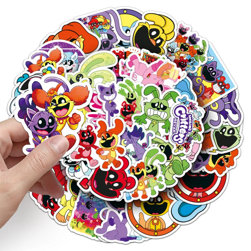 10/30/50 buah lucu tersenyum Critters permainan stiker Anime Graffiti stiker DIY Skateboard Notebook telepon Decal untuk mainan anak-anak