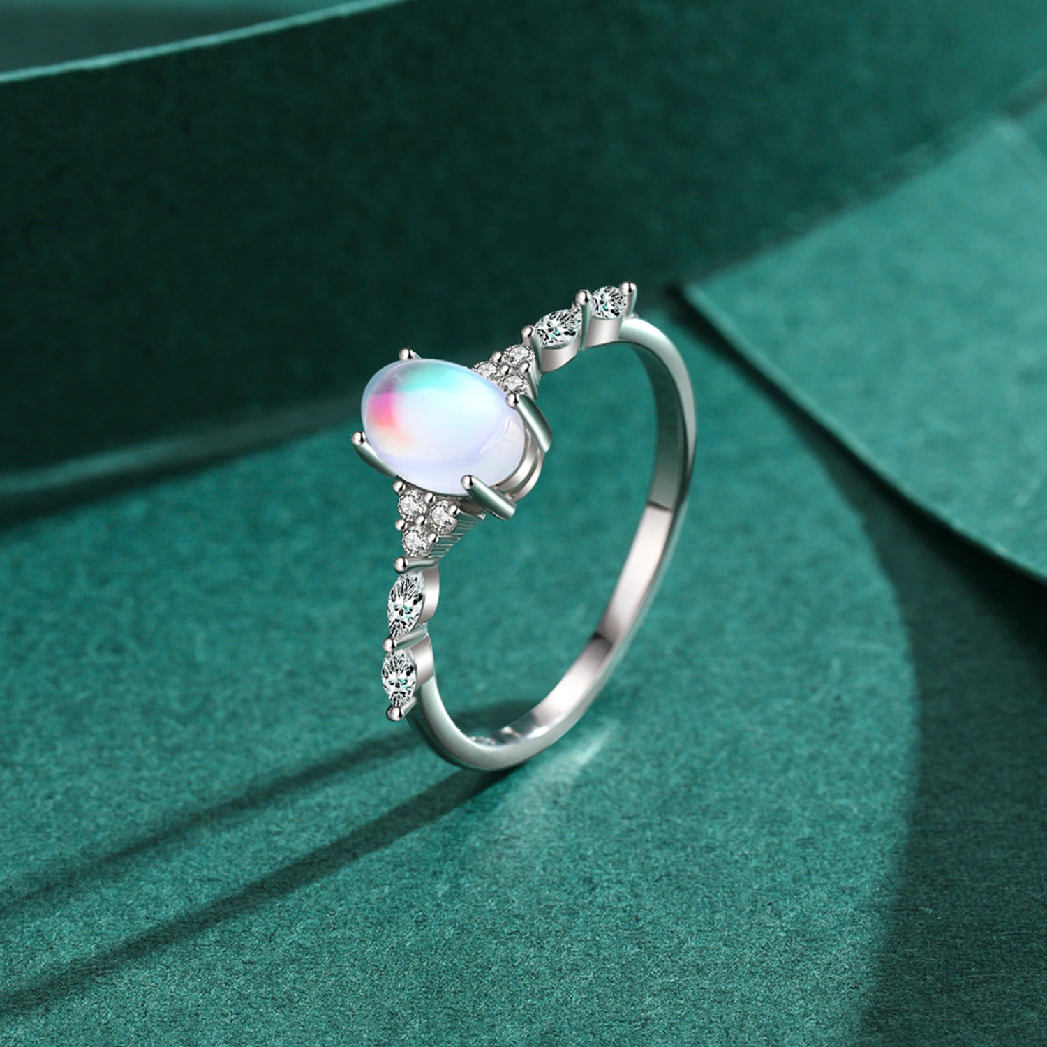 Kép 5: MODIAN 925 Sterling Ezüst Minimalista Ovál Holdkő Cirkusz porondja Gyér Nők Eljegyzés Anyaállat Cirkusz porondja esküvői Abroncs Ezüst 925 ékszer Adomány