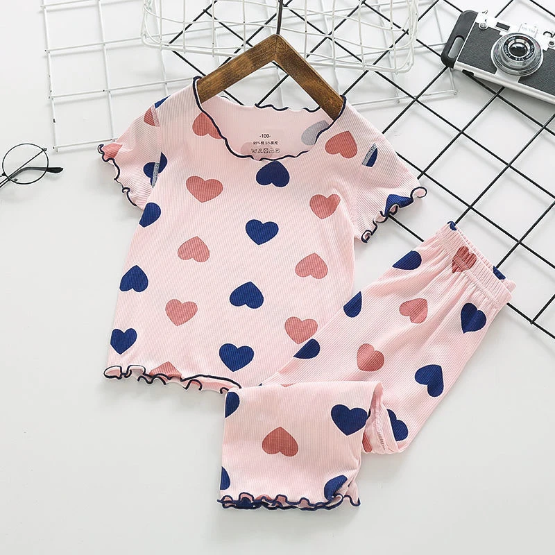 2022 Summer Children's Pajamas Sets Love Pijamas for Girls Air-conditioning Clothes Toddler Sleepwear Kids Home Clothing Sets