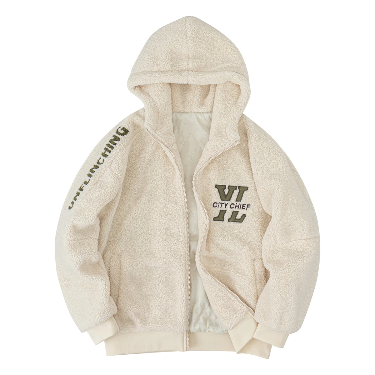 Men's Cozy Color Block Long Sleeve Embroidery Jacket Full-Zip Hooded Fleece Coats Autumn and Winter Loose Thick Warm Outerwear